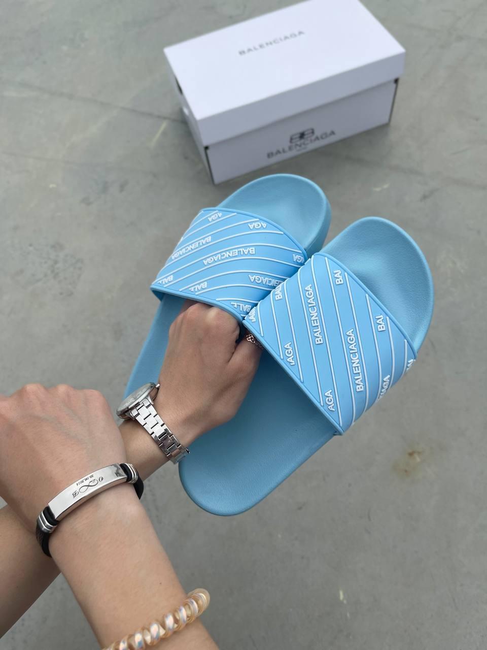 Balenciaga Slides Small Logo Blue