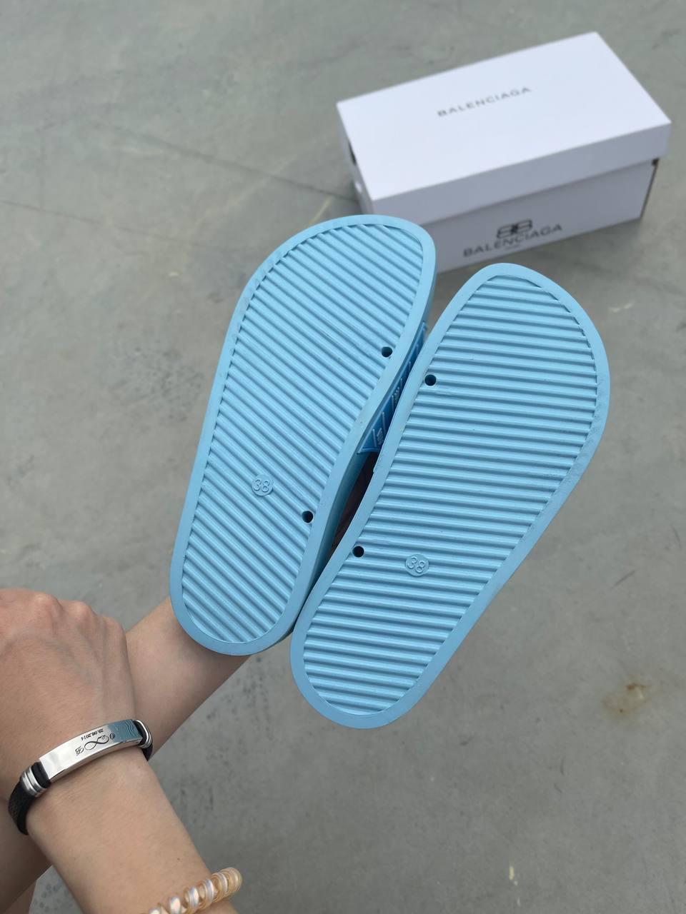 Balenciaga Slides Small Logo Blue