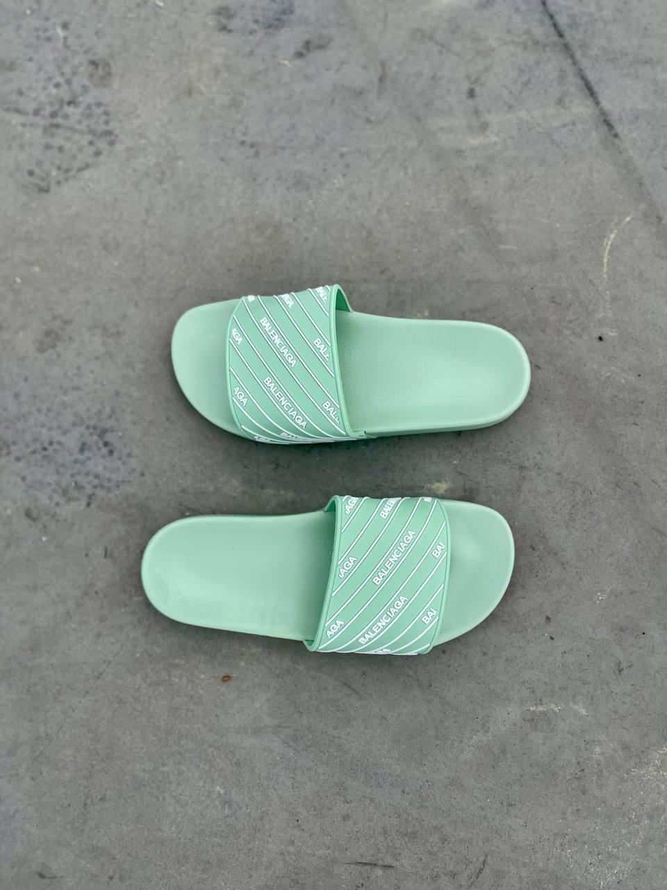 Balenciaga Slides Small Logo Mint Green