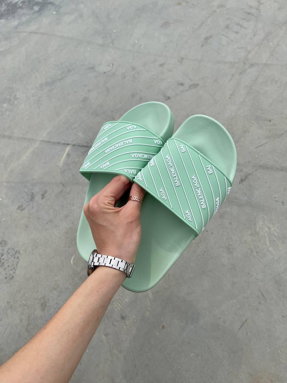 Balenciaga Slides Small Logo Mint Green