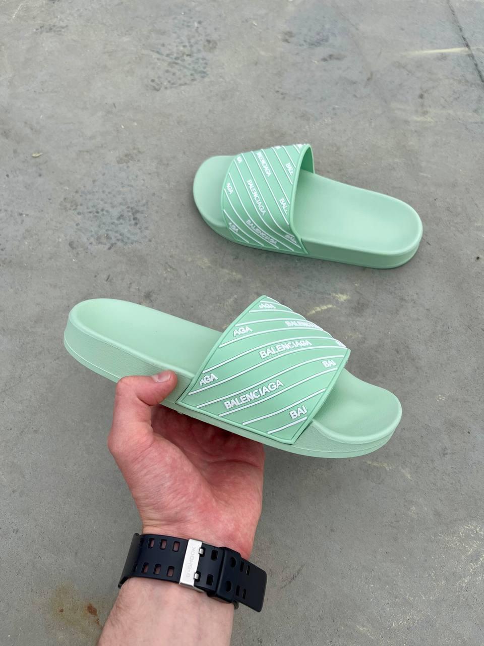Balenciaga Slides Small Logo Mint Green