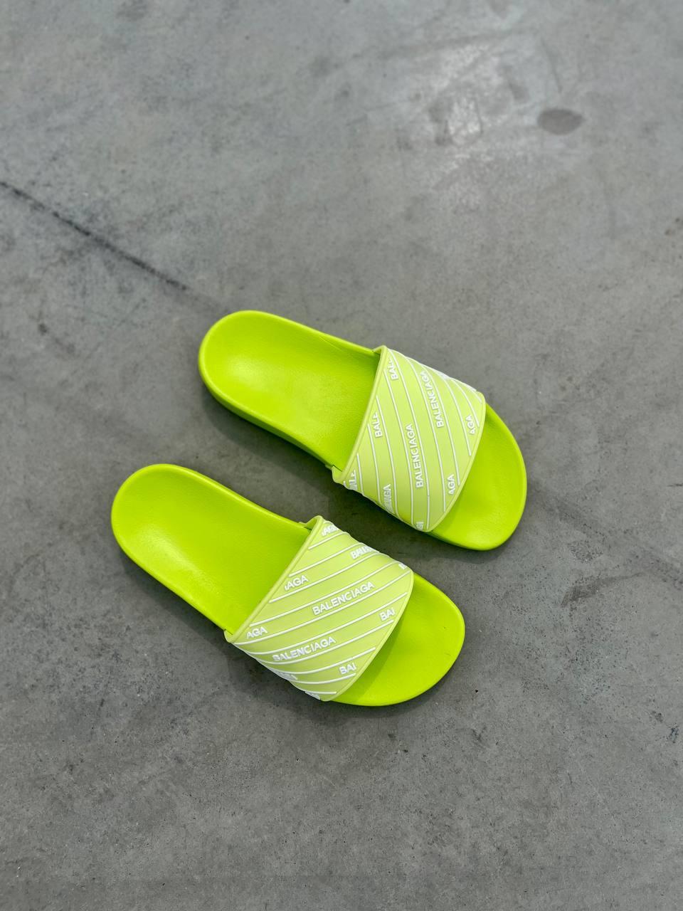 Balenciaga Slides Small Logo Neon Green