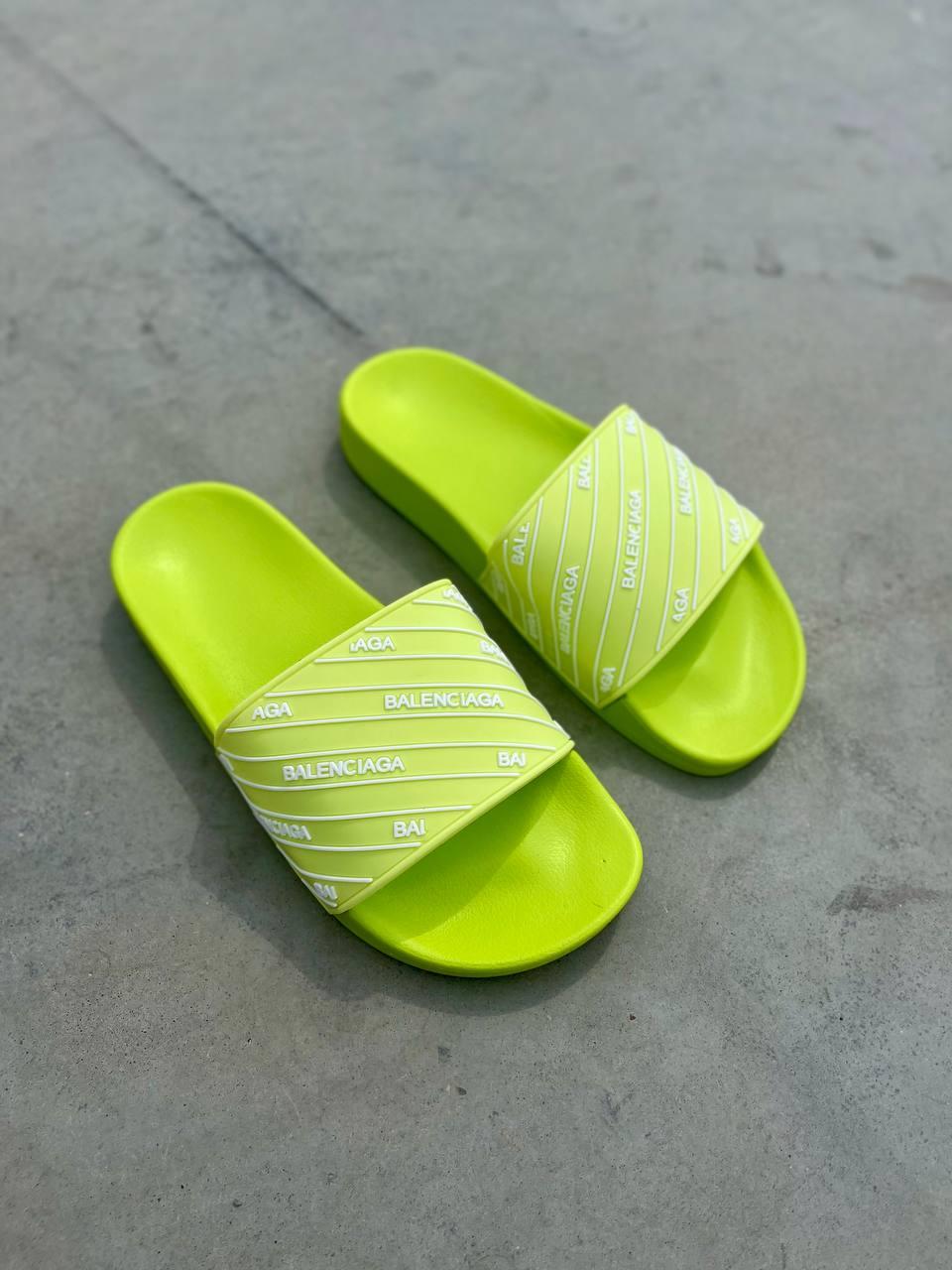 Balenciaga Slides Small Logo Neon Green