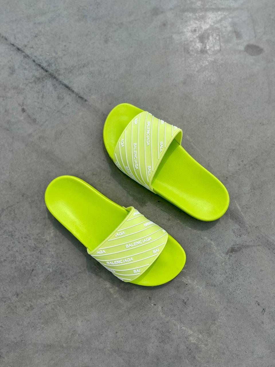 Balenciaga Slides Small Logo Neon Green