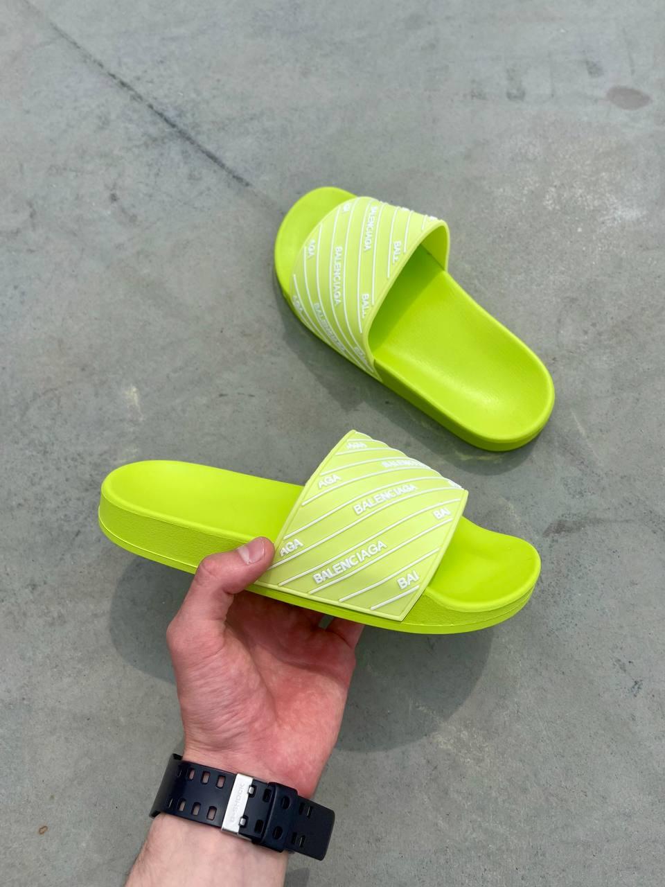 Balenciaga Slides Small Logo Neon Green
