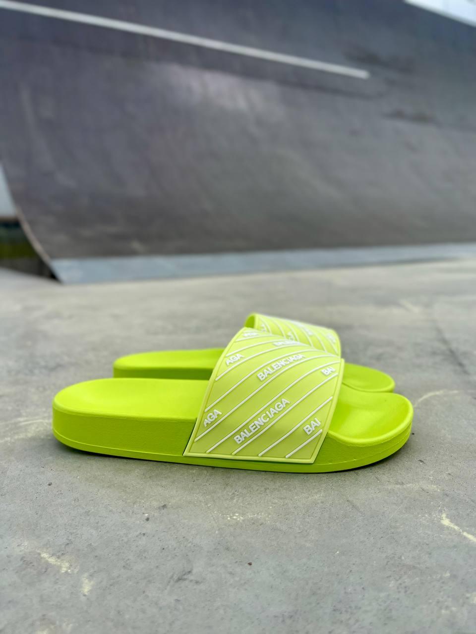 Balenciaga Slides Small Logo Neon Green