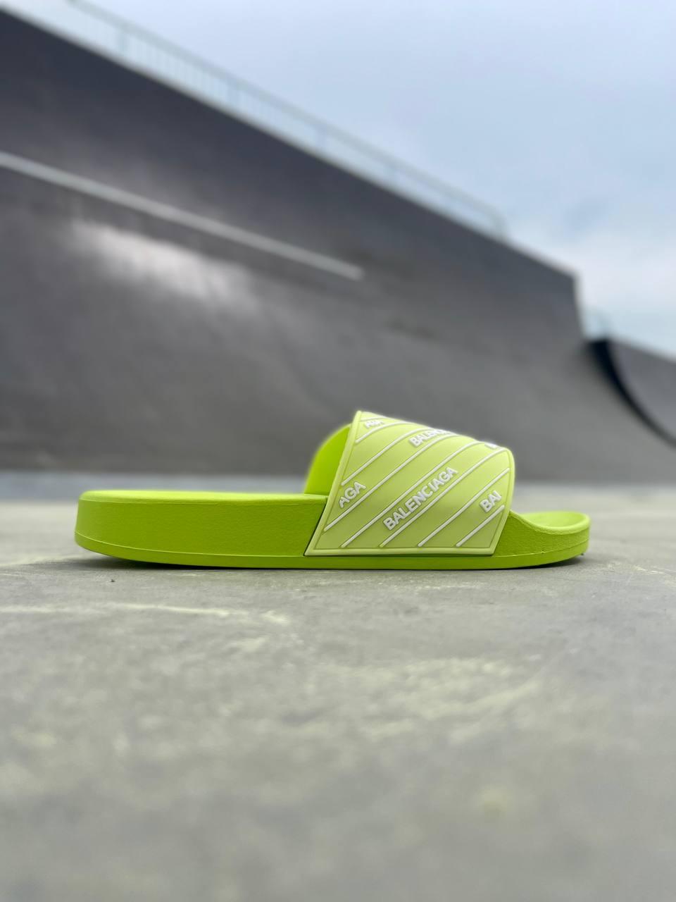 Balenciaga Slides Small Logo Neon Green