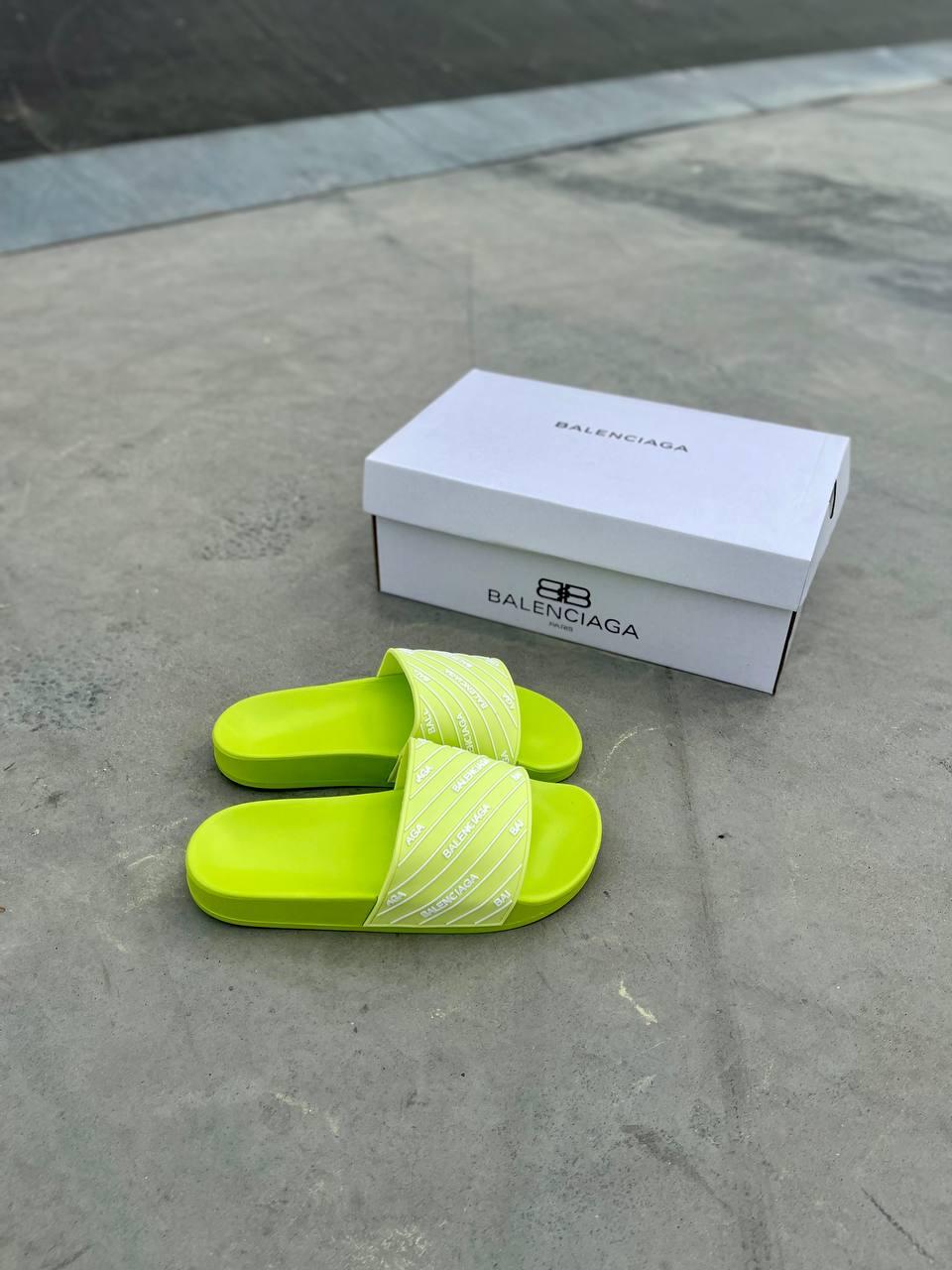 Balenciaga Slides Small Logo Neon Green