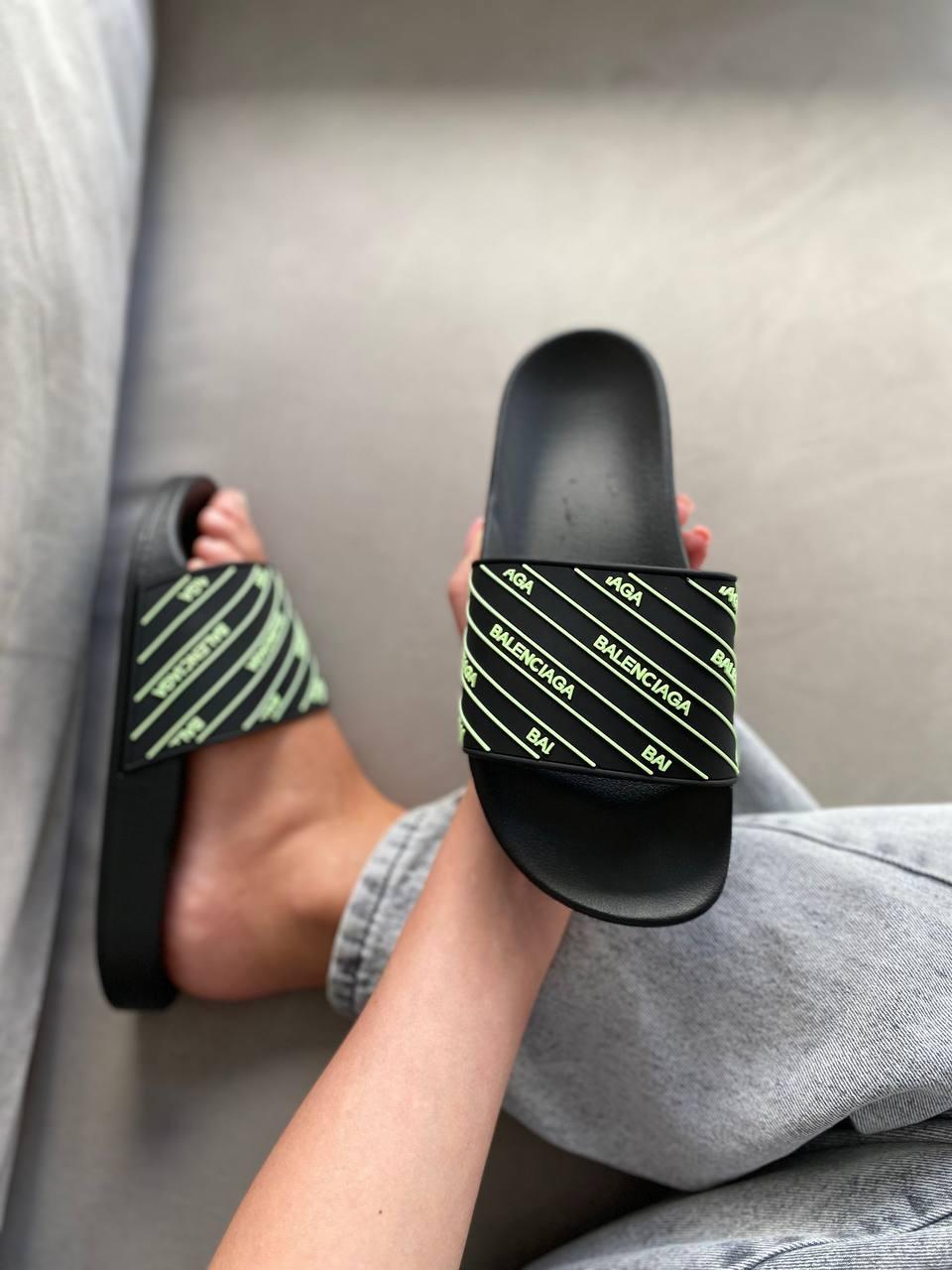 Balenciaga Slides Small Neon Logo Black