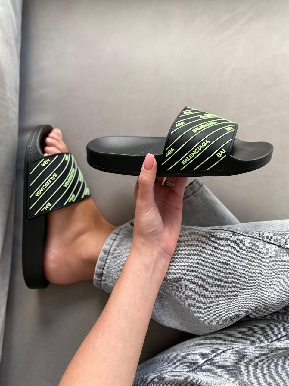 Balenciaga Slides Small Neon Logo Black