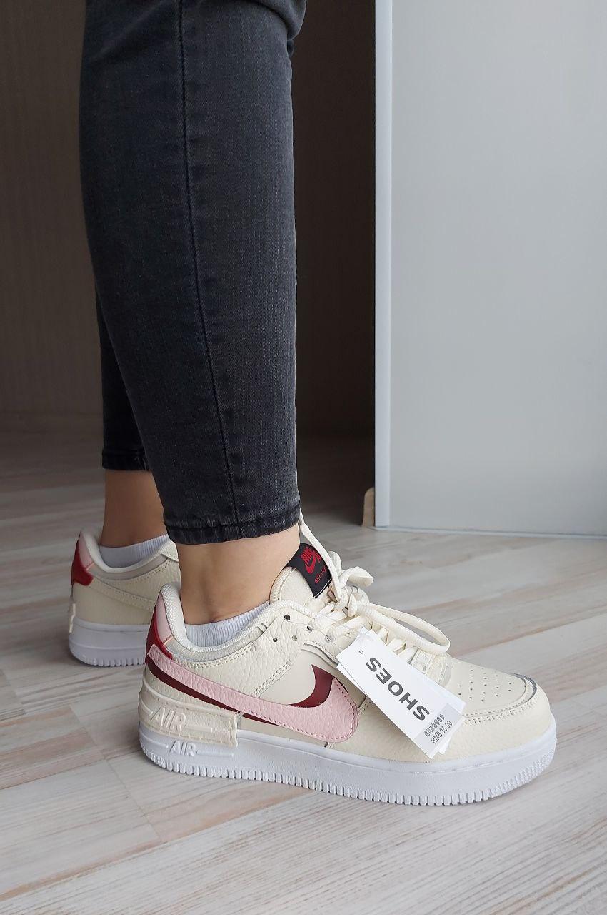 Nike Air Force 1 SHADOW White Beige Red