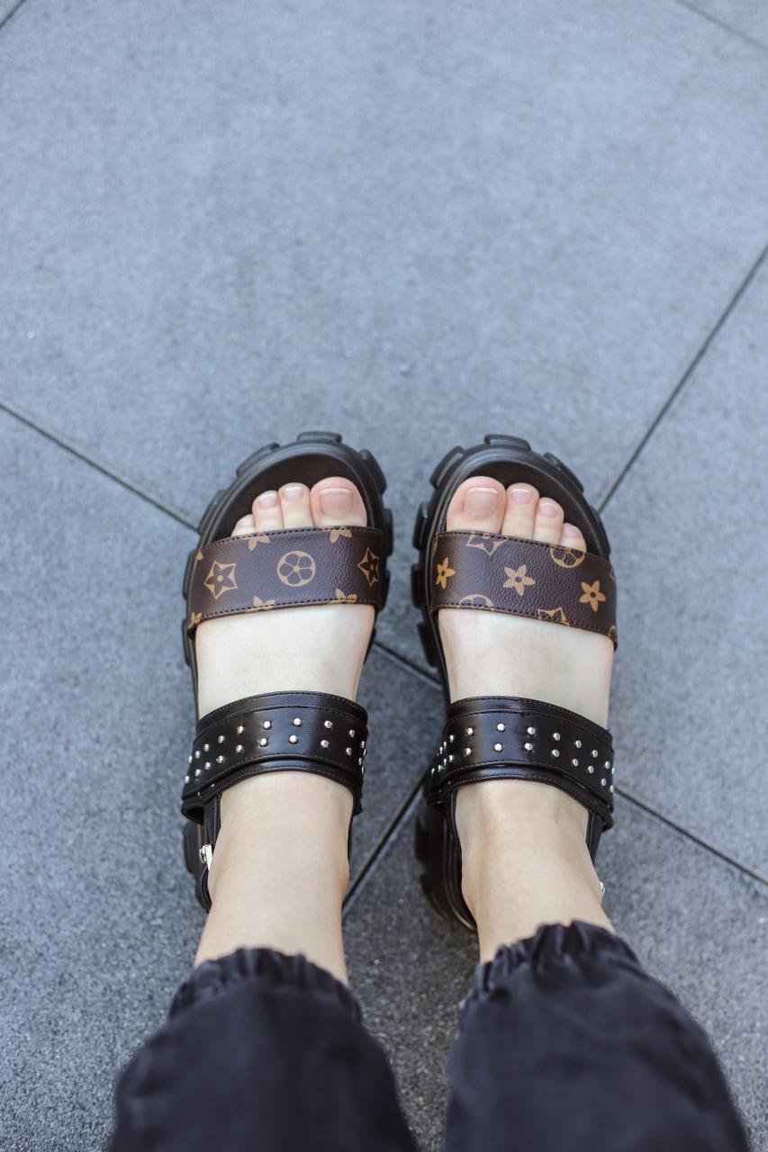 Босоніжки LV Leather Brown Black