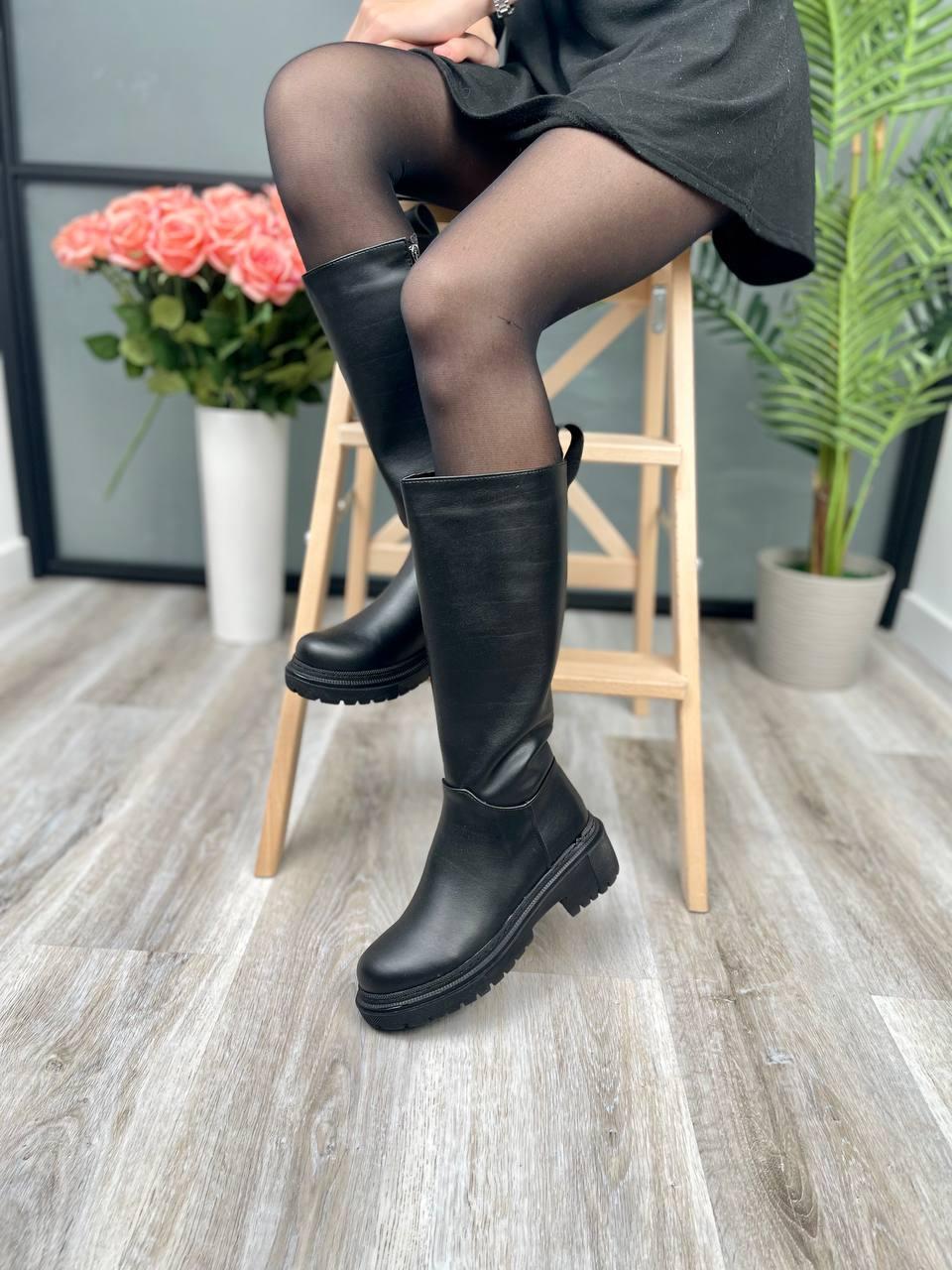 Boots Leather High Black Zip