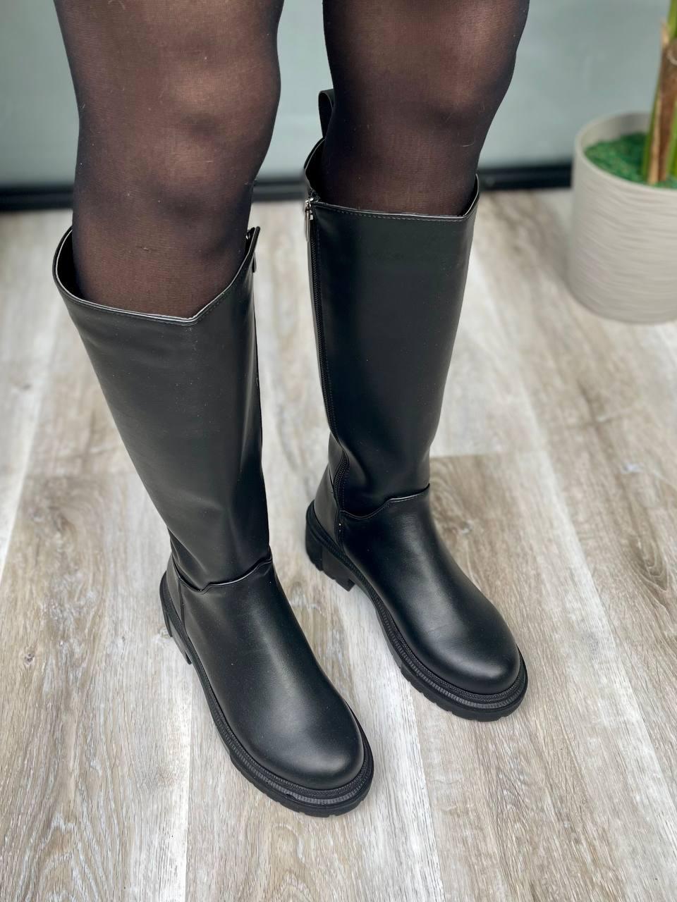 Boots Leather High Black Zip