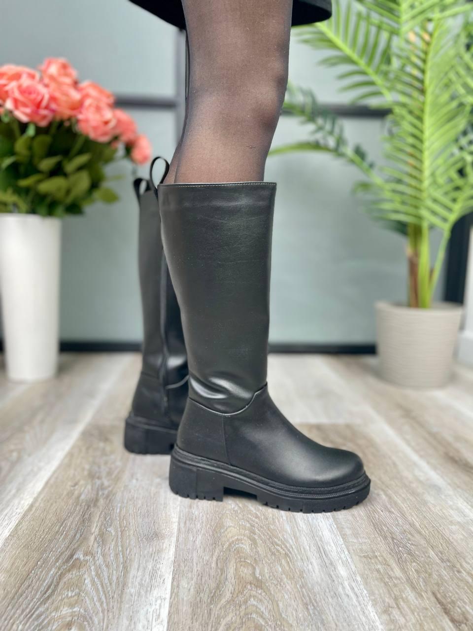 Boots Leather High Black Zip