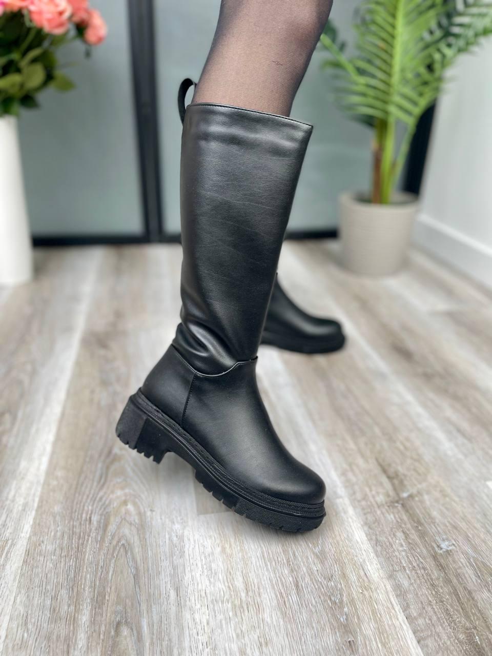 Boots Leather High Black Zip