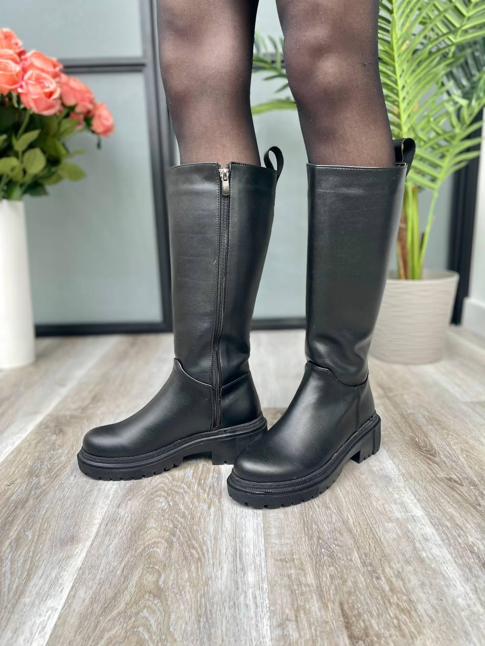 Boots Leather High Black Zip