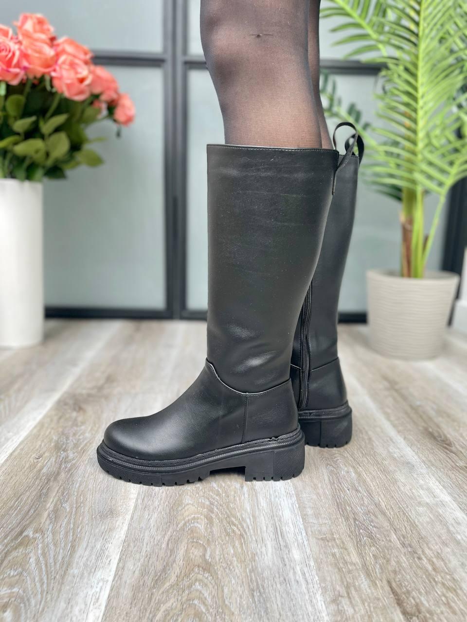 Boots Leather High Black Zip