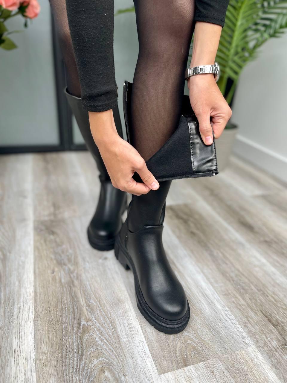 Boots Leather High Black Zip