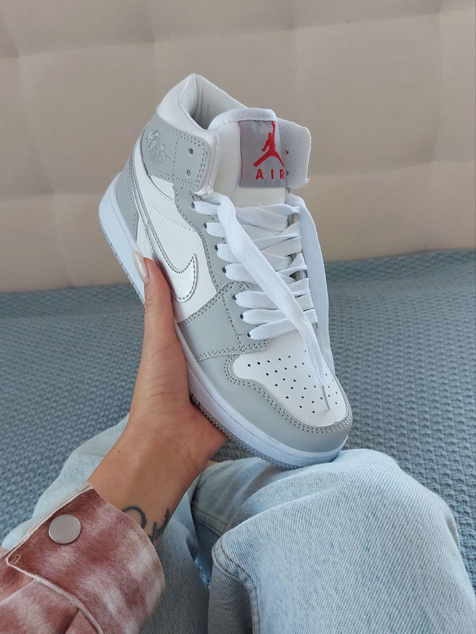 Nike Air Jordan 1 Grey Mettalic Silver Red Logo
