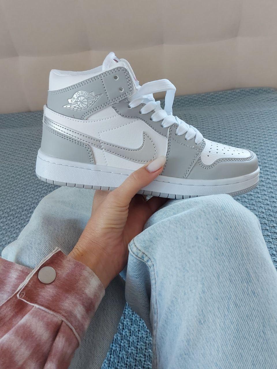Nike Air Jordan 1 Grey Mettalic Silver Red Logo
