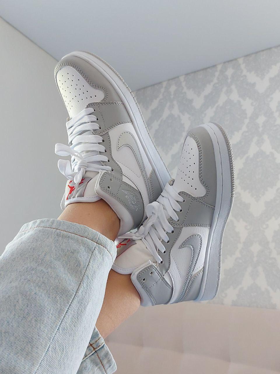 Nike Air Jordan 1 Grey Mettalic Silver Red Logo