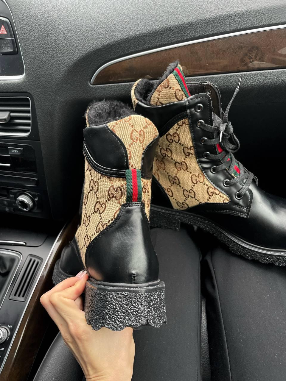 Gucci Boots Black Beige Fur