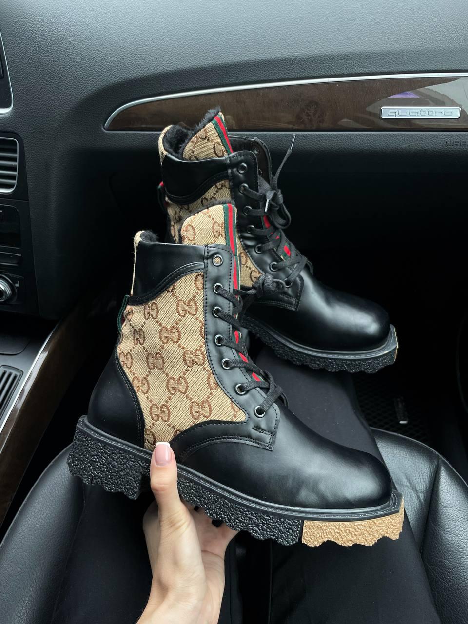 Gucci Boots Black Beige Fur
