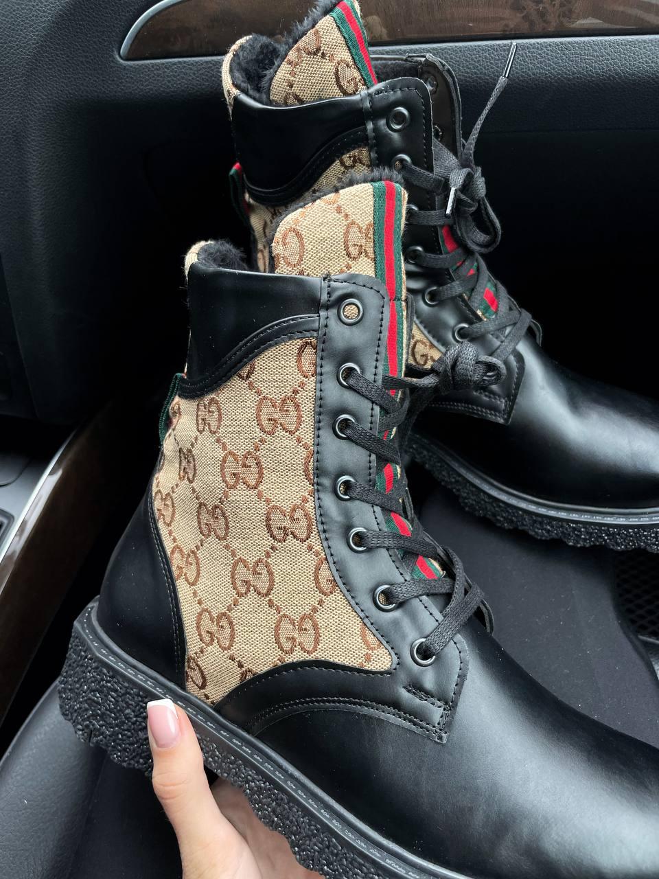 Gucci Boots Black Beige Fur