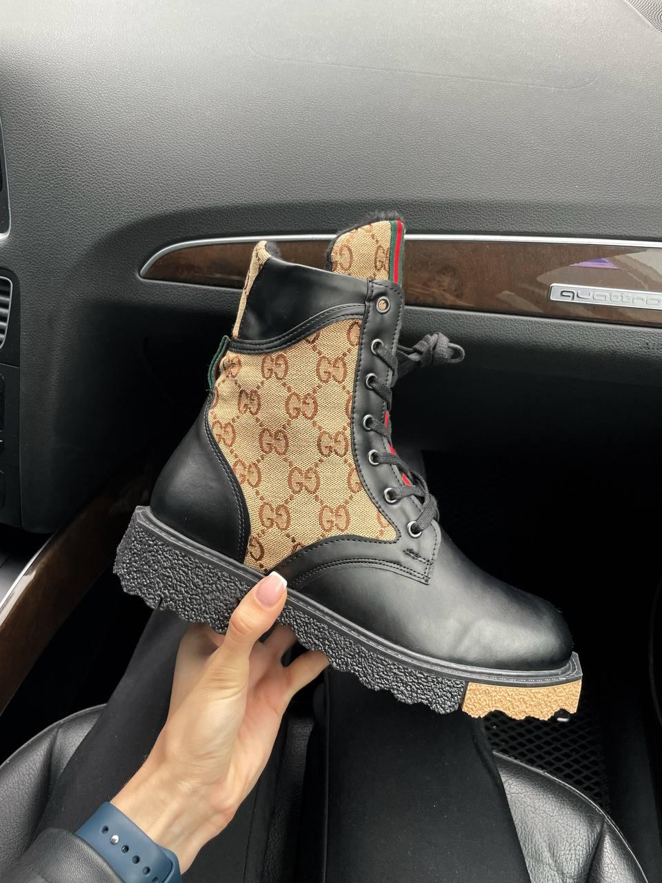 Gucci Boots Black Beige Fur