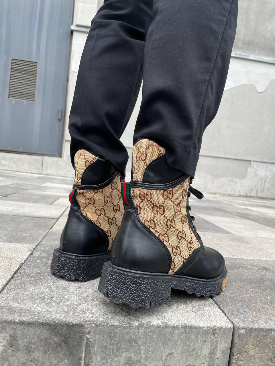 Gucci Boots Black Beige Fur