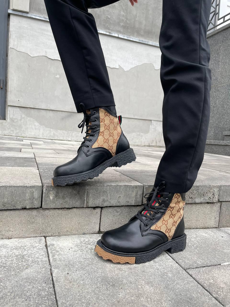 Gucci Boots Black Beige Fur