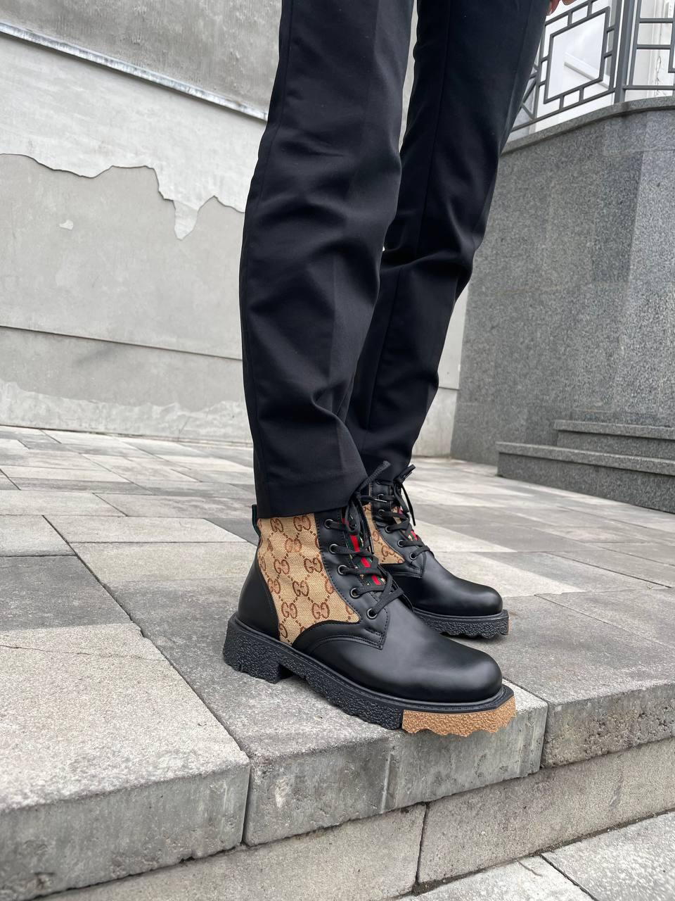 Gucci Boots Black Beige Fur